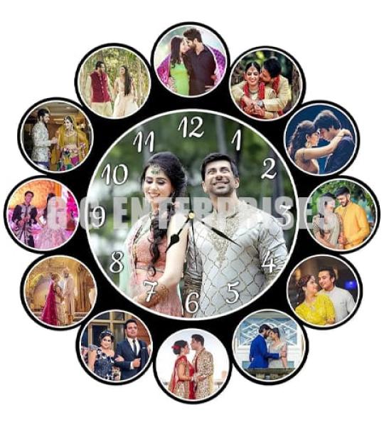 Wooden Wall Clock Photo Frame